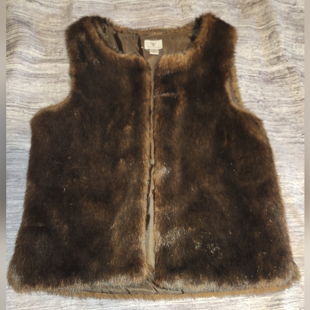 Worthington Faux‎ Fur Vest Brown Sleeveless Winter Outfit Women's Medium